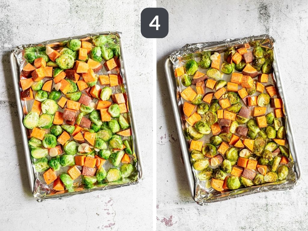 Roasted Sweet Potatoes and Brussels Sprouts